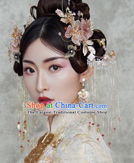 Chinese Traditional Bride Tassel Hair Clips Handmade Hairpins Wedding Hair Accessories Complete Set for Women