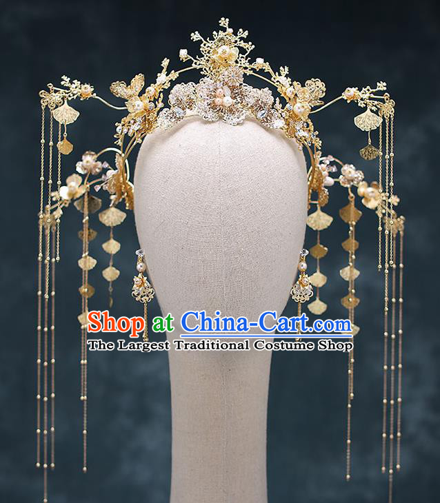 Chinese Traditional Golden Hair Clasp Bride Handmade Hairpins Wedding Hair Accessories Complete Set for Women