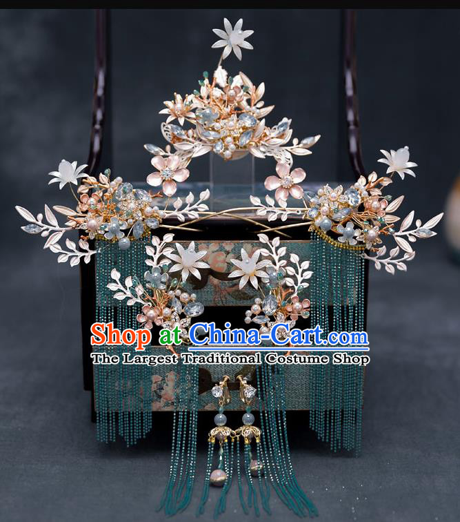 Top Chinese Traditional Wedding Hair Comb Bride Handmade Tassel Hairpins Hair Accessories Complete Set