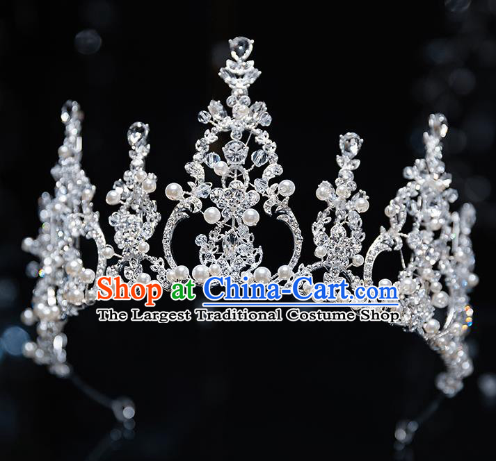 Top Grade Handmade Princess Crystal Beads Royal Crown Wedding Bride Hair Accessories for Women