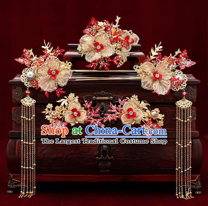 Top Chinese Traditional Wedding Hair Combs Bride Handmade Hairpins Hair Accessories Complete Set