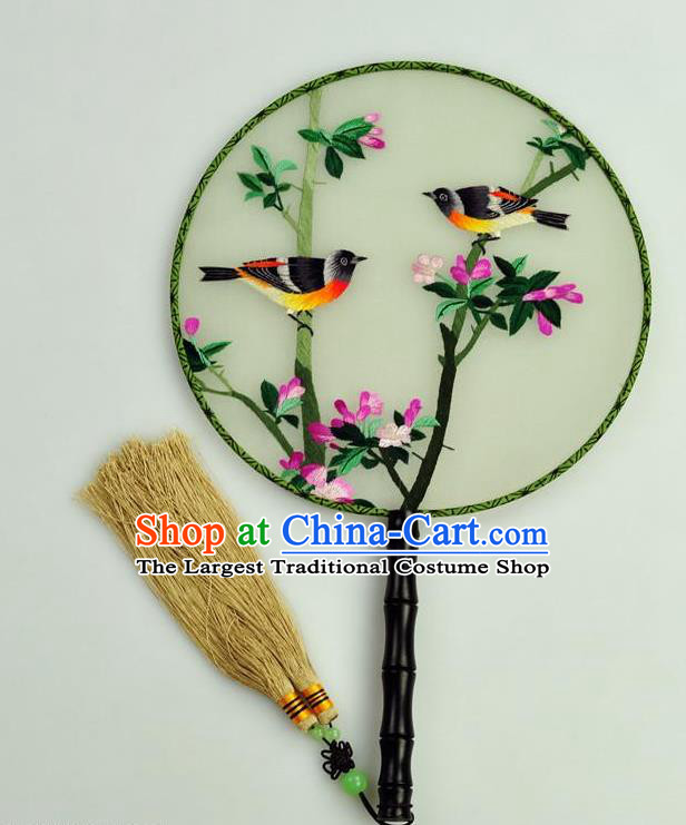 Chinese Traditional Embroidered Begonia Silk Fans Craft Handmade Su Embroidery Birds Palace Fan Round Fan