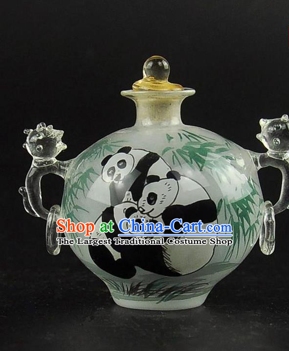 Chinese Handmade Snuff Bottle Craft with Handles Traditional Inside Painting Bamboo Panda Snuff Bottles Artware