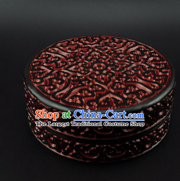 Traditional Chinese Handmade Lacquerware Carving Circular Box Craft