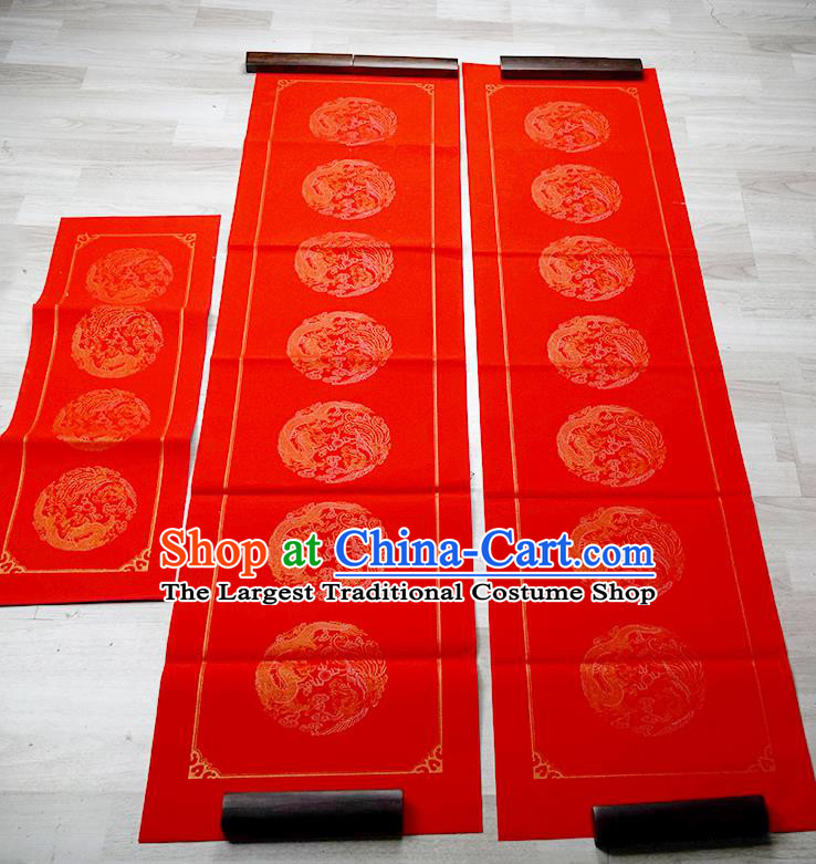 Traditional Chinese Spring Festival Couplet Paper Handmade Dragon Phoenix Pattern Red Scroll Paper with Streamer Craft