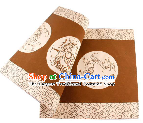 Traditional Chinese Classical Dragon Phoenix Pattern Scroll Calligraphy Paper Handmade Seven Characters Couplet Brown Xuan Paper Craft