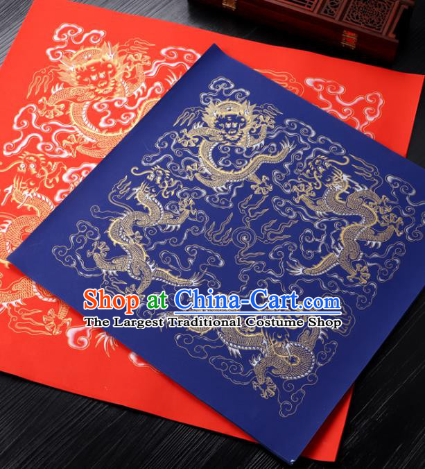 Traditional Chinese Wedding Blue Batik Paper Spring Festival Handmade Classical Dragons Pattern Couplet Paper Craft