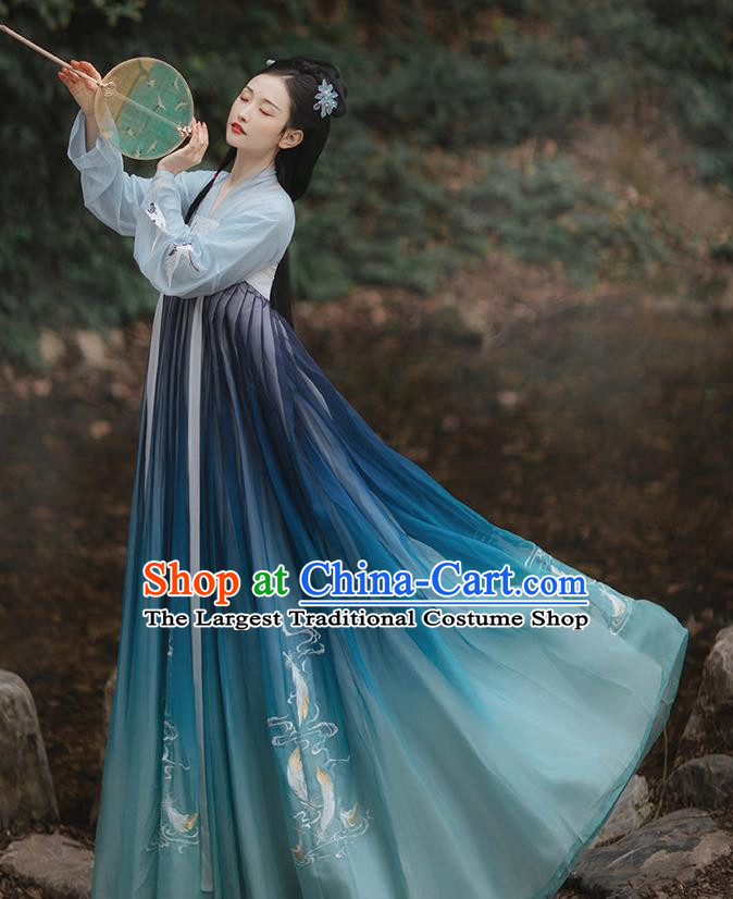 Chinese Traditional Palace Lady Embroidered Hanfu Blouse and Dress Costumes Ancient Tang Dynasty Princess Garment for Women