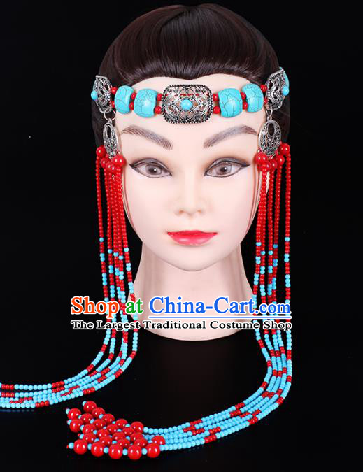 Traditional Chinese Mongol Minority Women Hair Accessories Mongolian Ethnic Dance Beads Tassel Hair Clasp