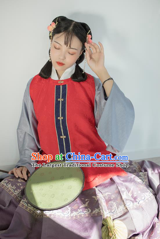 Chinese Traditional Ming Dynasty Noble Girl Red Vest Ancient Young Lady Garment Hanfu Costumes