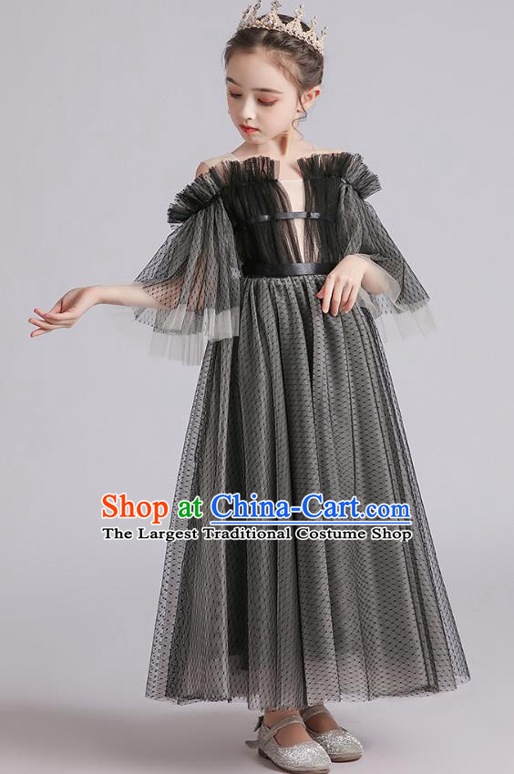 Top Grade Girls Stage Show Grey Veil Dress Children Birthday Costume Baby Princess Full Dress