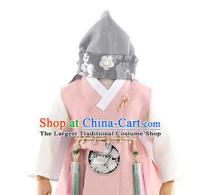 Asian Korea Children Birthday Fashion Korean Traditional Embroidered Pink Shirt and Pants Apparels Hanbok Costumes for Kids