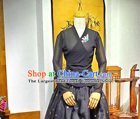 Korean Traditional Dance Black Veil Blouse and Skirt Korea Fashion National Dance Costumes Hanbok Apparels