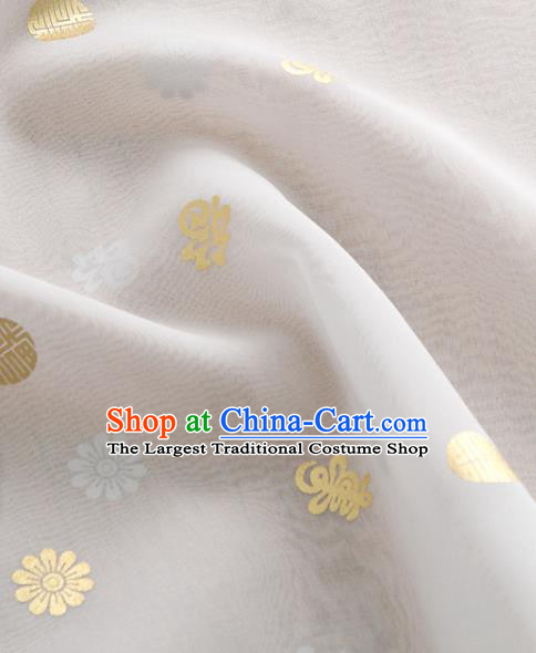 Asian Korea Traditional Longevity Chrysanthemum Pattern White Silk Fabric Korean Fashion Hanbok Material