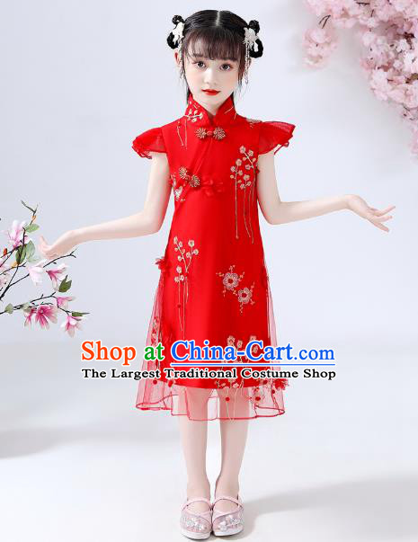 Chinese Traditional Tang Suit Red Qipao Dress Ancient Girl Costumes Stage Show Cheongsam Apparels for Kids