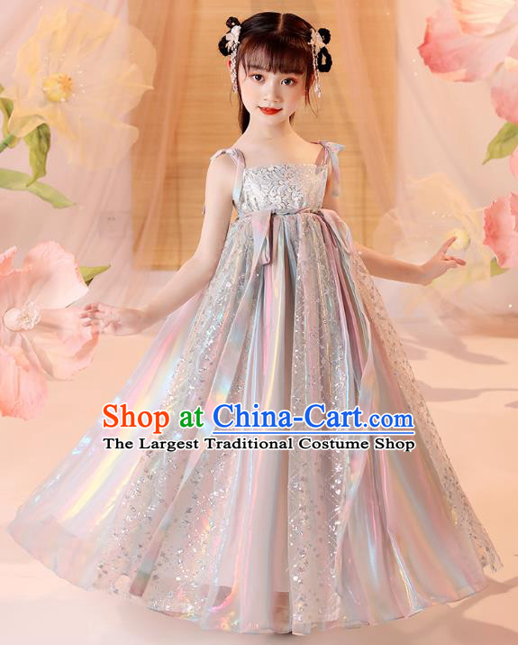 Chinese Traditional Laser Hanfu Dress Ancient Girl Costumes Stage Show Apparels for Kids