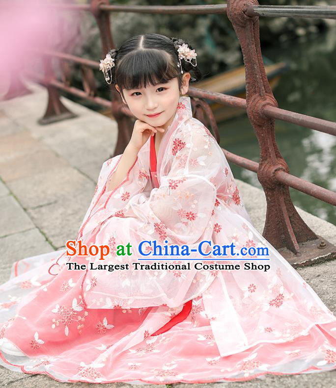 Chinese Traditional Tang Suit Hanfu Dress Ancient Princess Costumes Stage Show Girl Cloak Blouse and Skirt Apparels for Kids