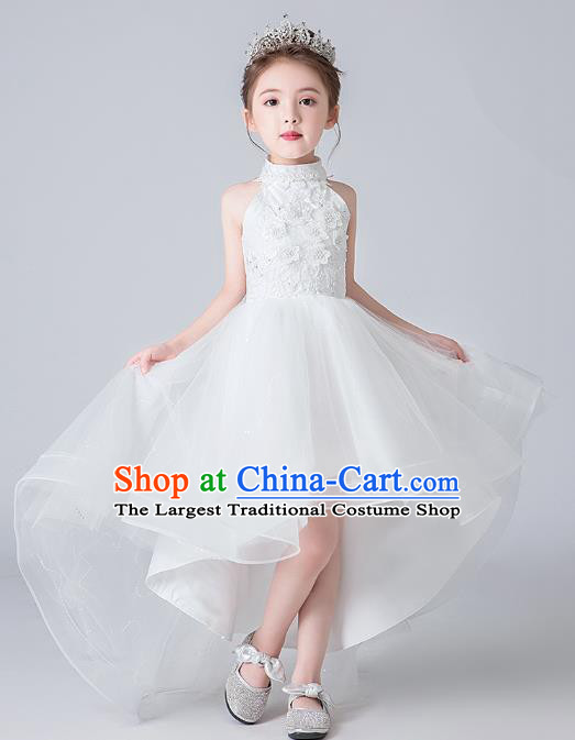 Professional Stage Show White Bubble Dress Girls Birthday Costume Children Top Grade Compere Veil Trailing Full Dress