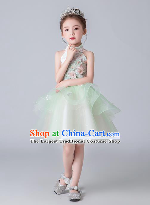 Professional Stage Show Green Veil Bubble Dress Girls Birthday Costume Children Top Grade Compere Short Full Dress