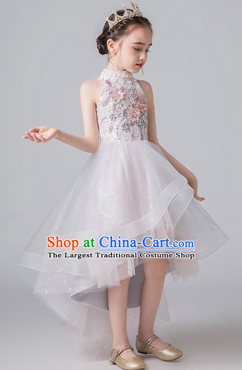 Professional Stage Show Catwalks Compere Veil Dress Birthday Costume Children Top Grade Flower Girls Full Dress