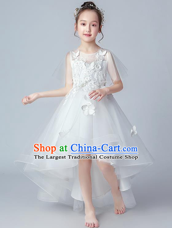 Top Grade Birthday White Veil Full Dress Children Compere Costume Stage Show Girls Catwalks Butterfly Dress