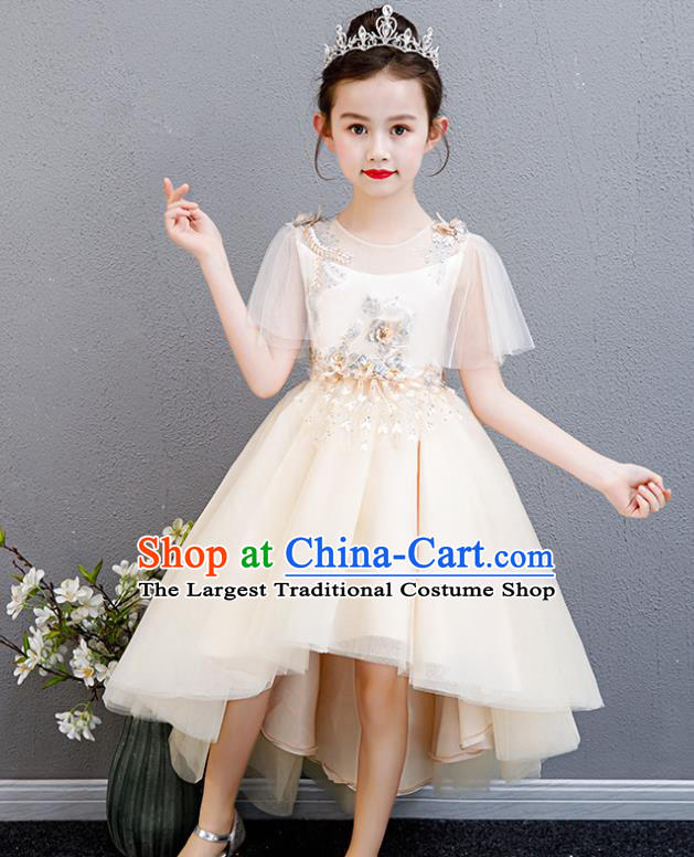 Top Grade Children Birthday Costume Compere Bubble Full Dress Professional Stage Show Girls Catwalks Beige Dress