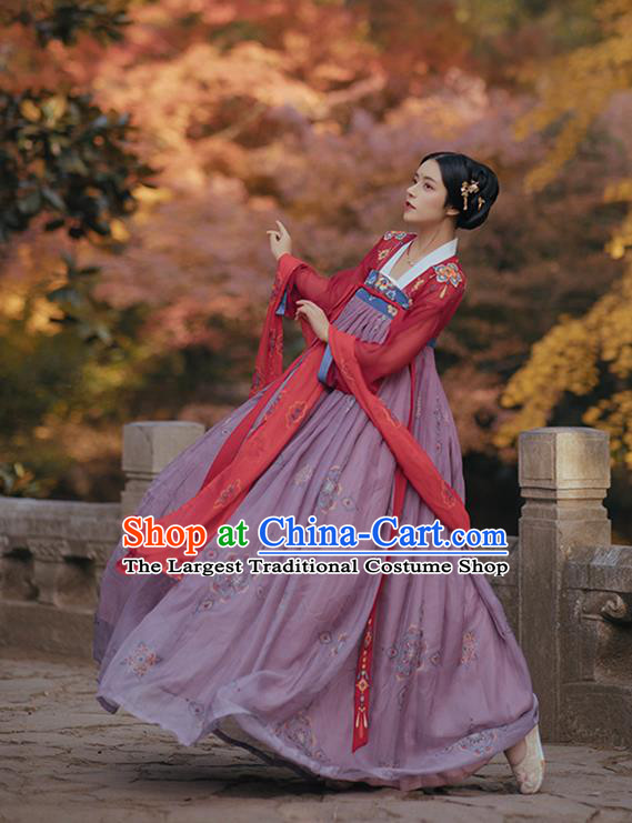 Chinese Ancient Court Woman Costumes Traditional Hanfu Tang Dynasty Princess Red Blouse and Dress Apparels