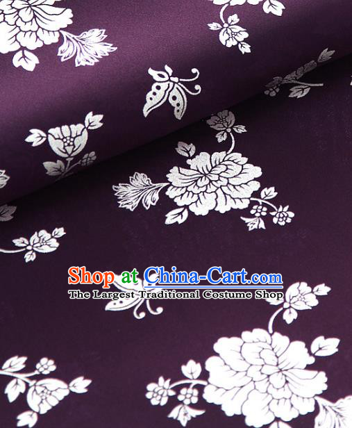 Asian Korea Classical Peony Pattern Purple Silk Fabric Korean Traditional Fashion Drapery Hanbok Material