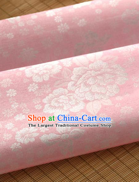 Asian Korea Classical Peony Flowers Pattern Pink Silk Fabric Korean Fashion Drapery Traditional Hanbok Material