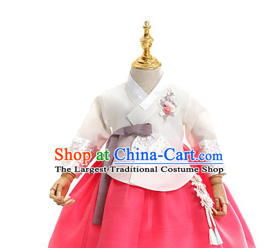 Asian Korea Traditional Embroidered White Blouse and Pink Dress Children Birthday Fashion Korean Apparels Girls Hanbok Costumes