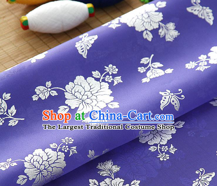 Asian Korea Classical Peony Pattern Violet Silk Fabric Korean Traditional Fashion Drapery Hanbok Material