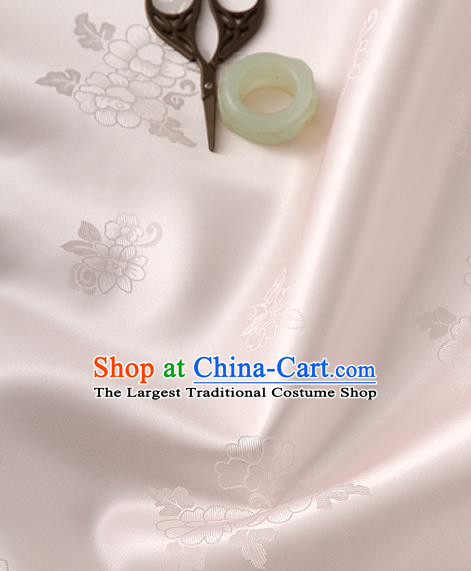 Traditional Korean Classical Roses Pattern Light Pink Satin Drapery Hanbok Material Asian Korea Fashion Silk Fabric