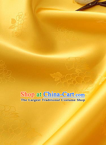 Traditional Korean Classical Roses Pattern Golden Satin Drapery Hanbok Material Asian Korea Fashion Silk Fabric