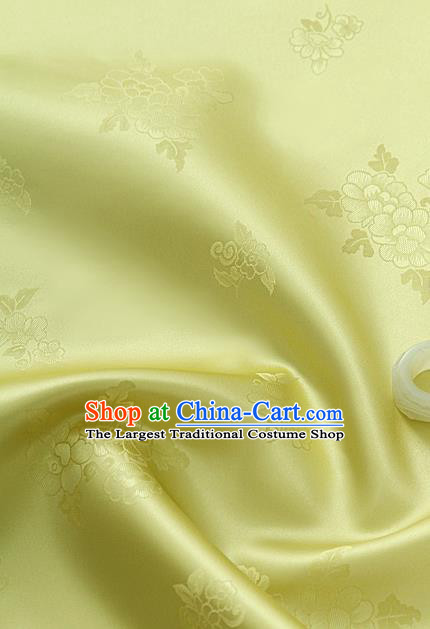 Traditional Korean Classical Roses Pattern Citrine Satin Drapery Hanbok Material Asian Korea Fashion Silk Fabric