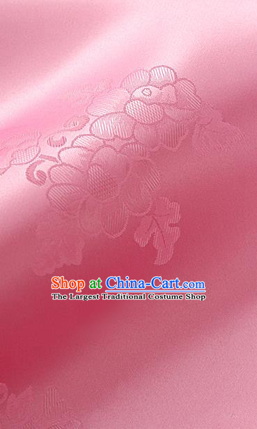 Traditional Korean Classical Roses Pattern Peach Pink Satin Drapery Hanbok Material Asian Korea Fashion Silk Fabric