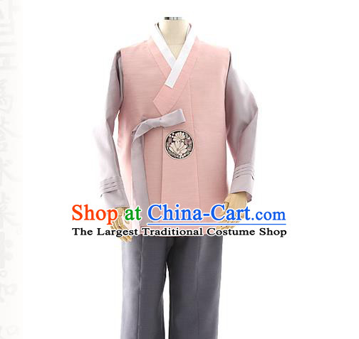 Asian Korea Pink Vest Shirt and Pants Dress Korean Bridegroom Fashion Traditional Apparels Hanbok Wedding Costumes