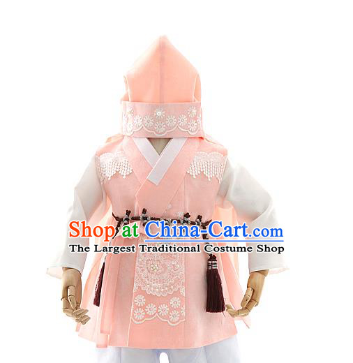 Asian Korea Kids Pink Vest Shirt and Pants Dress Korean Boys Birthday Fashion Traditional Hanbok Apparels Costumes