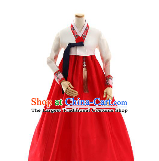 Korean Bride White Blouse and Red Dress Korea Fashion Costumes Traditional Wedding Hanbok Apparels for Women