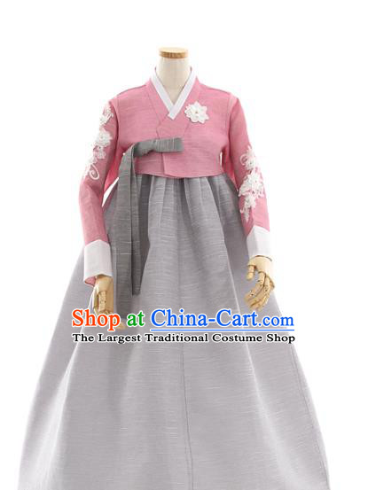 Korean Bride Mother Maroon Blouse and Grey Dress Korea Fashion Costumes Traditional Hanbok Festival Apparels for Women