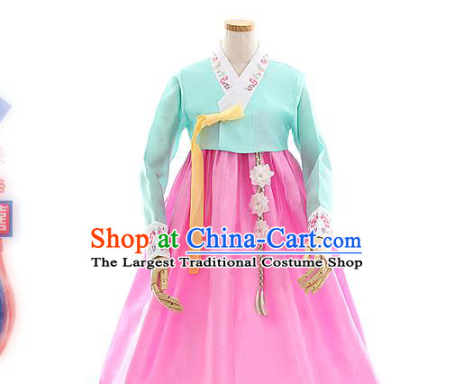 Korean Bride Green Blouse and Rosy Dress Korea Fashion Costumes Traditional Hanbok Festival Wedding Apparels for Women