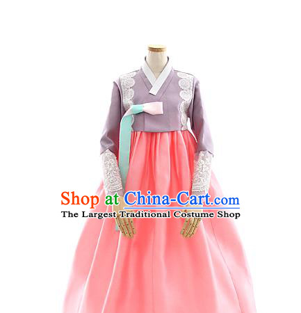 Korean Bride Mother Lilac Blouse and Pink Dress Korea Fashion Costumes Traditional Hanbok Festival Apparels for Women