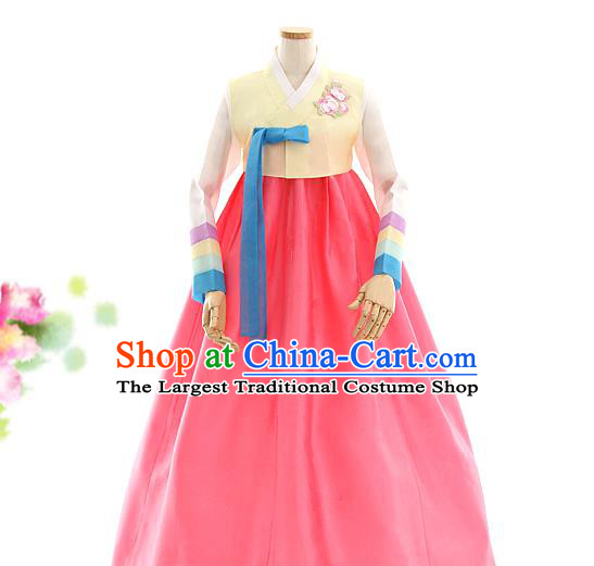 Korean Bride Hanbok Yellow Blouse and Pink Dress Korea Fashion Costumes Traditional Festival Apparels for Women