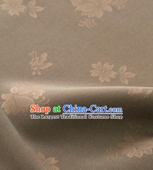 Asian Korea Classical Campsis Grandiflora Pattern Brown Silk Fabric Korean Fashion Drapery Traditional Hanbok Material