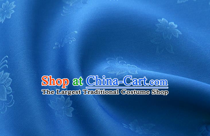 Traditional Korean Fashion Drapery Hanbok Material Asian Korea Classical Campsis Grandiflora Pattern Royalblue Silk Fabric