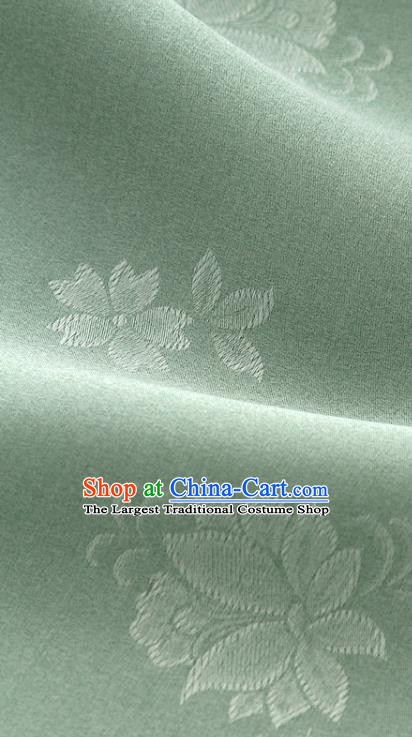 Asian Korea Classical Campsis Grandiflora Pattern Pea Green Silk Fabric Korean Fashion Drapery Traditional Hanbok Material