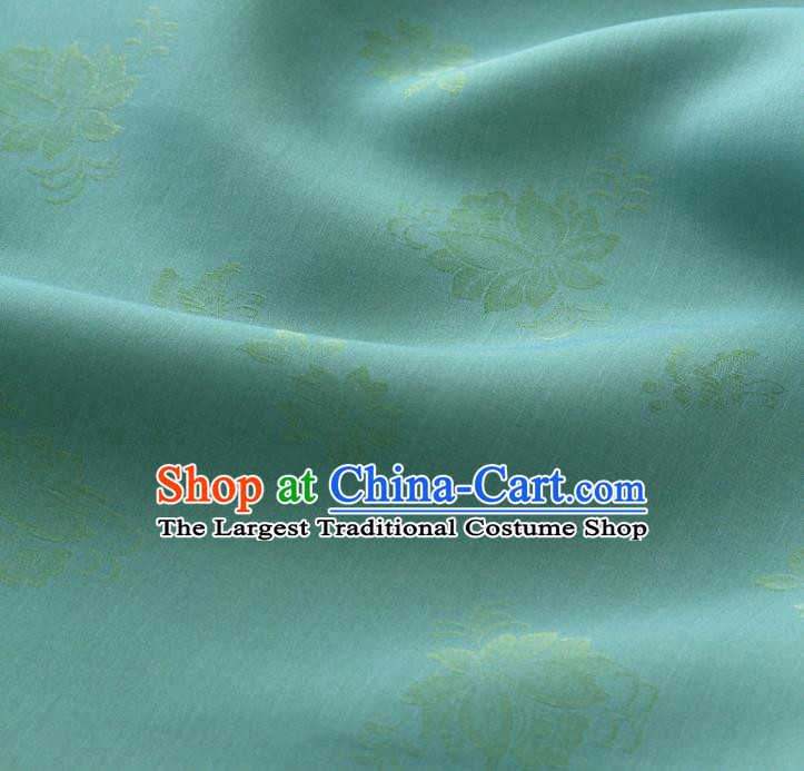 Asian Korea Classical Campsis Grandiflora Pattern Green Silk Fabric Korean Fashion Drapery Traditional Hanbok Material