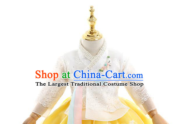 Asian Korea Girls Birthday White Blouse and Yellow Dress Korean Kids Fashion Traditional Apparels Hanbok Costumes