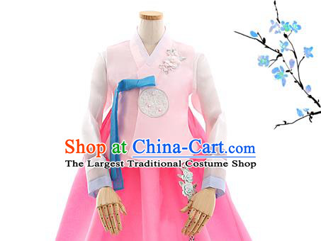 Korean Bride Hanbok Pink Blouse and Rosy Dress Korea Fashion Wedding Costumes Traditional Festival Apparels for Women