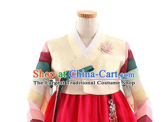 Korean Bride Hanbok Yellow Blouse and Red Dress Korea Fashion Wedding Costumes Traditional Festival Apparels for Women