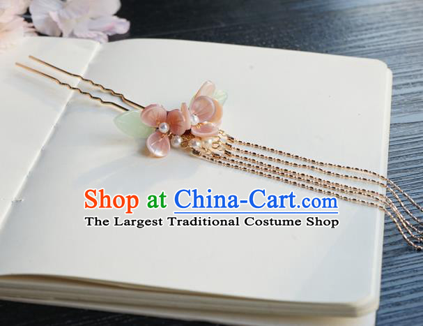 Chinese Classical Golden Tassel Hair Clip Hair Accessories Handmade Ancient Hanfu Flowers Hairpin for Women